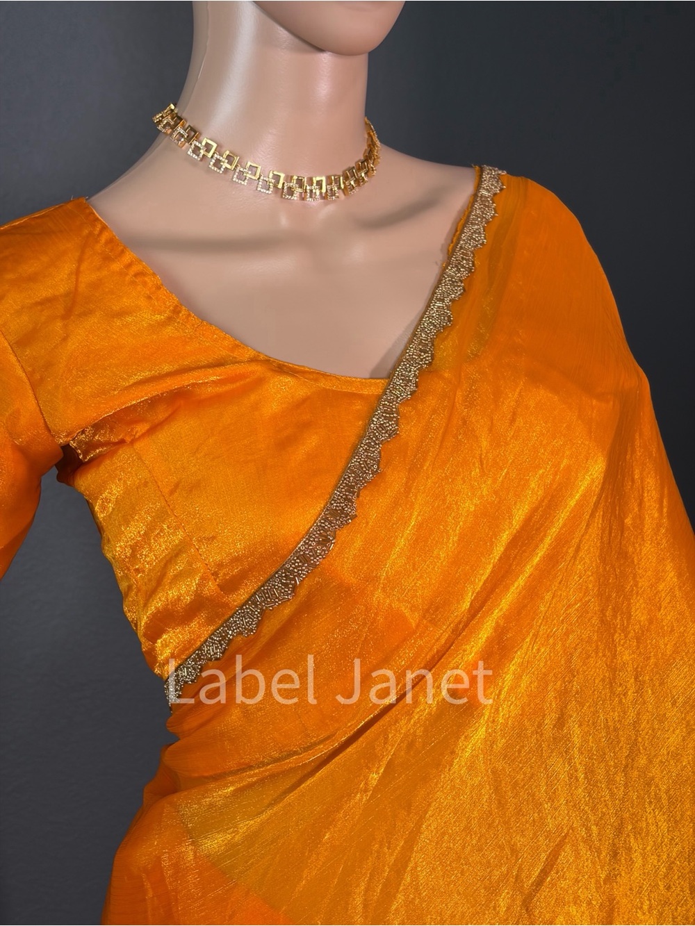 Rich yellow plain space silk saree with lace border & stitched blouse(Brand New)